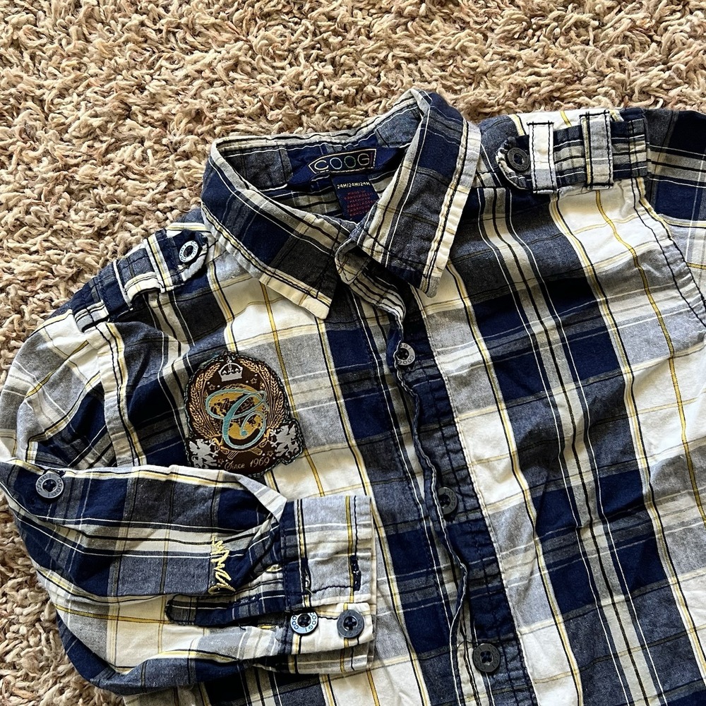 COOGI Toddler Boys 24 months Button Down Shirt‎ Long Sleeve Plaid Casual Shirt